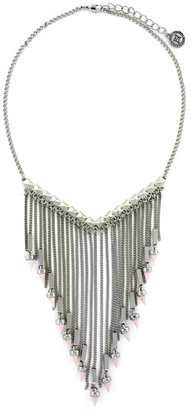 BCBGeneration Silver-Tone Pyramid and Pink Spike Chain Fringe Drama Necklace
