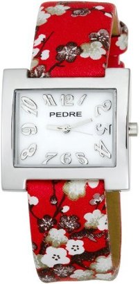 Pedre Women's 6012SX Silver-Tone with Red Asian Floral Strap Watch