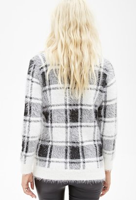 Forever 21 FOREVER 21+ Plaid Fuzzy Knit Sweater