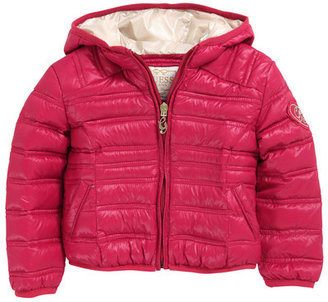 GUESS cranberry thin waterproof down coat with a hood