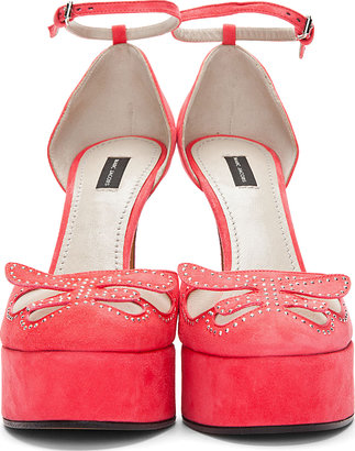 Marc Jacobs Bright Pink Suede Studded Ankle Strap Pumps