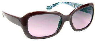 Kenneth Cole Reaction Rectangle Sunglass with Floral Inner - BURGUNDY WITH FLORAL INNER