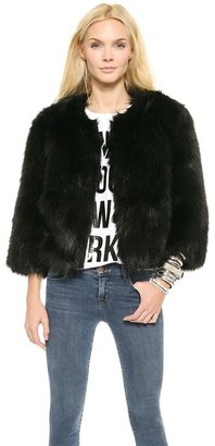 DKNY Faux Fur Cropped Collarless Jacket
