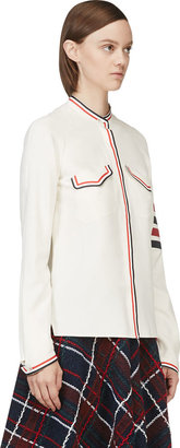 Thom Browne White Silk Band Collar Button-Up Blouse