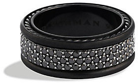 David Yurman Streamline Three-Row Black Diamond & Black Titanium Band Ring
