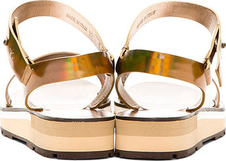 Lanvin Golden Leather Wood-Paneled Sandals