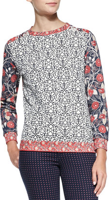 Tory Burch Ronnie Long-Sleeve Printed Pullover