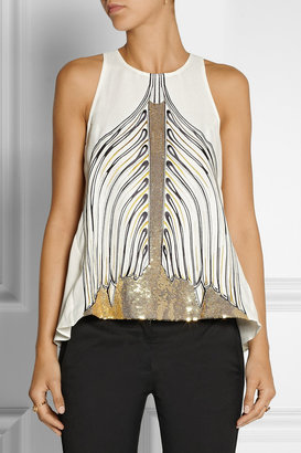 Sass & Bide Creative Play embellished twill and crepe de chine top
