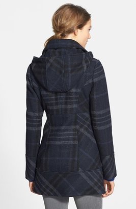 GUESS Plaid Toggle Front Coat with Removable Hood (Regular & Petite)