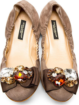 Dolce & Gabbana Brown Suede & Crystal Ballerina Flats