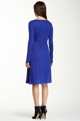 Eliza J Long Sleeve Mix Stitch Skater Sweater Dress