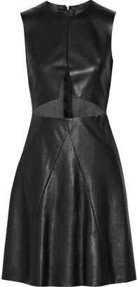 Cushnie Organza-paneled textured-leather mini dress