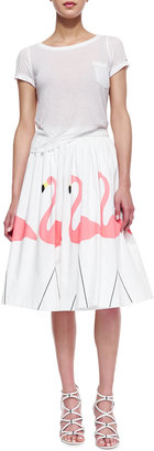 Alice + Olivia Hale Middie Flamingo-Print Skirt