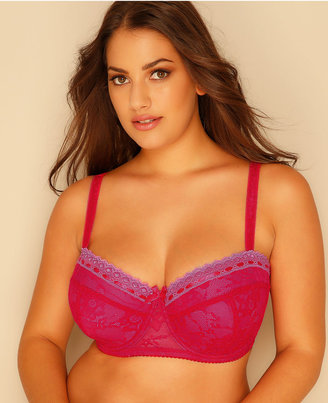 Yours Clothing Pink & Red Overlaid Lace Moulded Balcony Bra