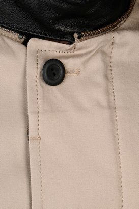 Giorgio Armani Cotton Pea Coat With Leather Mandarin Collar