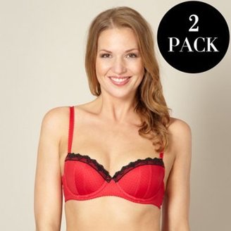 Debenhams Pack of two dark red and black spotted balcony bras