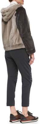 Brunello Cucinelli Hooded Mink Fur Colorblock Jacket