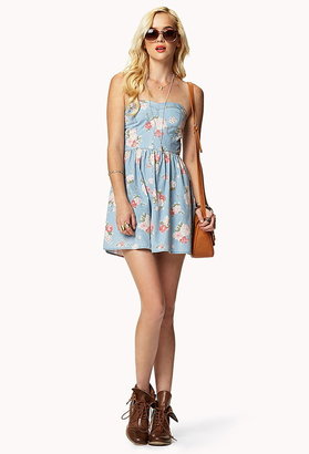 Forever 21 sweetheart floral chambray dress