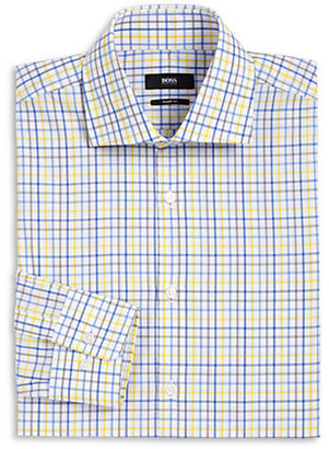 HUGO BOSS Sharp-Fit Grid Checked Dress Shirt