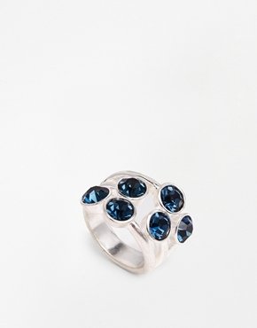 Pilgrim Crystal Adjustable Ring - Silver plated blue