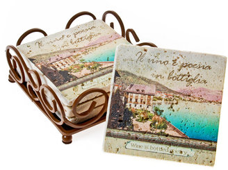 Thirstystone Coasters, Set of 4 Italian Inspirations Travertine in Holder