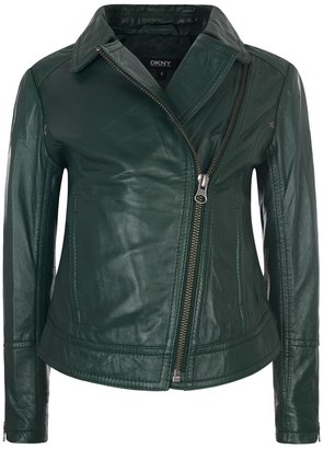 DKNY Girls Green Leather Biker Jacket