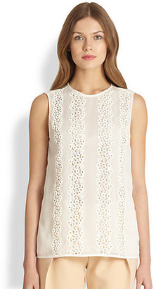 Chloé Sleeveless Lace-Front Blouse