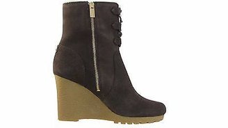 Michael Kors Womens Rory Lace-Up Side-Zip Wedge Platform Apricot Heels Boots
