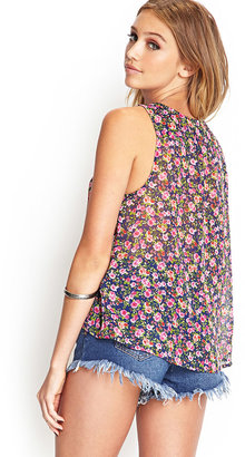 Forever 21 Buttoned Floral Chiffon Top