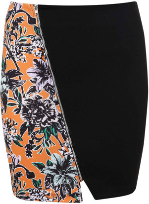 Miss Selfridge Asymmetrical print zip skirt
