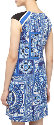 Muse Tapestry-Print Stretch Knit Dress, Blue