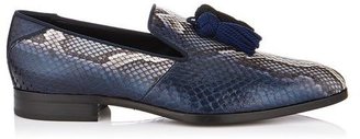 Jimmy Choo Foxley Natural and Ink Striped Matt Python Loafers with Tassels