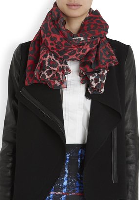 McQ Red and pink leopard print modal scarf