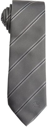 Burberry steel grey silk striped pattern tie