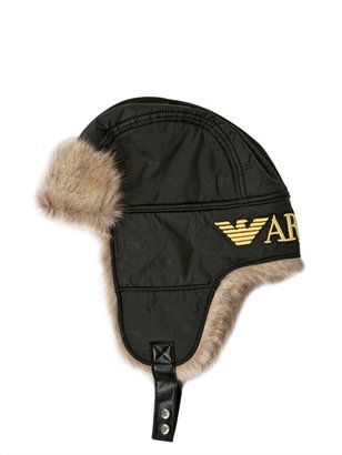 Armani Junior Nylon And Faux Fur Aviator Hat