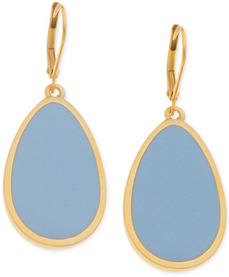 T Tahari Gold-Tone Light Blue Oval Drop Earrings