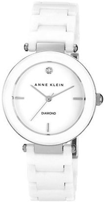 Anne Klein Silver Tone Round White Ceramic Watch-WHITE-One Size