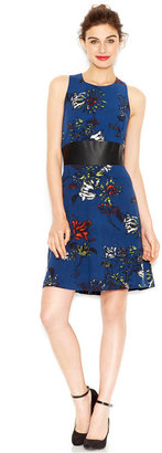 Kensie Sleeveless Mixed-Media Floral-Print Dress