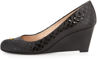 Tory Burch Kent Patent Quilted Wedge Pump, Black