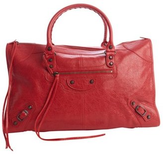 Balenciaga red distressed lambskin leather buckle detail  'Work' satchel bag
