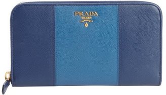 Prada blue and cobalt saffiano leather zip around continental wallet
