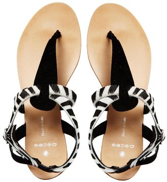 Pieces Cathie Black/Zebra Suede Flat Sandals