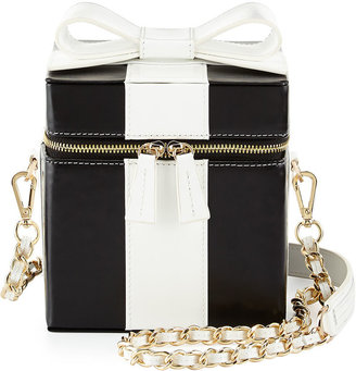 Alice + Olivia Present Box Leather Shoulder Bag, Black/White