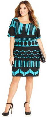 NY Collection Plus Size Short-Sleeve Geometric-Print Dress
