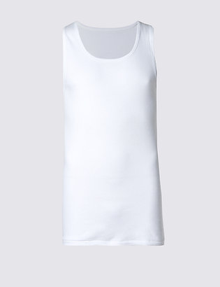 M&S Collection 2 Pack Pure Cotton Sleeveless Vests with StayNEWTM