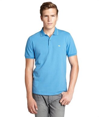 Etro blue cotton pique contrast stripe collar and cuff polo shirt