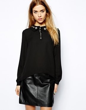 Jovonna Susan Embellished Collar Blouse - Black