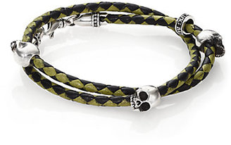 King Baby Studio Thin-Braided Double Wrap Leather Bracelet