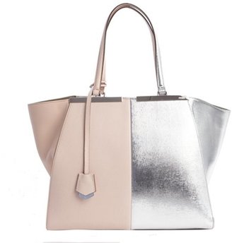 Fendi petal pink and silver leather '3Jours' engraved logo plate tote