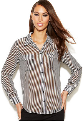 INC International Concepts Striped Button-Front Shirt